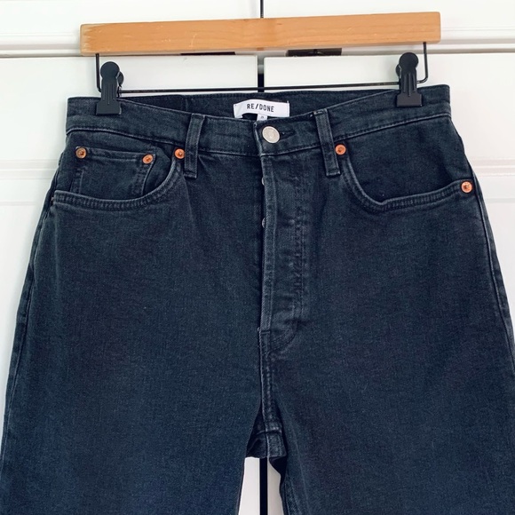 RE/DONE 90s High Rise Jeans Button Fly Washed Black Ankle Crop Redone Size 29 - Picture 3 of 9